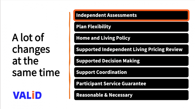 powerpoint slide of a list of changes proposed by the NDIS including independent assessments
